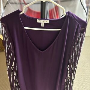 Chaus Deep Purple Top with Beaded Sleeves